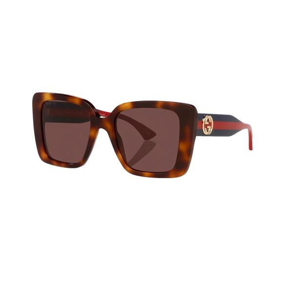 New GUCCI Sunglasses Brown Tortoise Shell Gold Metal GG Web Arms Square Womens - Picture 2 of 8